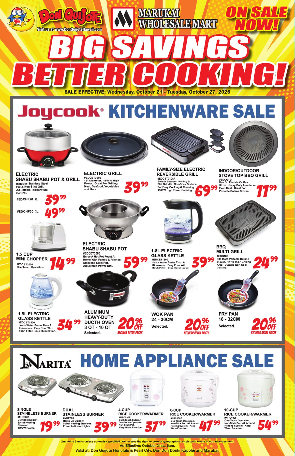 Joycook Kitchenware and Narita Home Appliance Sale October 21 - 27, 2026
